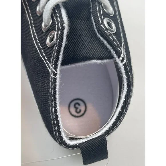 New Baby Canvas Star Black Soft Sole Sneakers Sz 3 - Picture 4 of 5